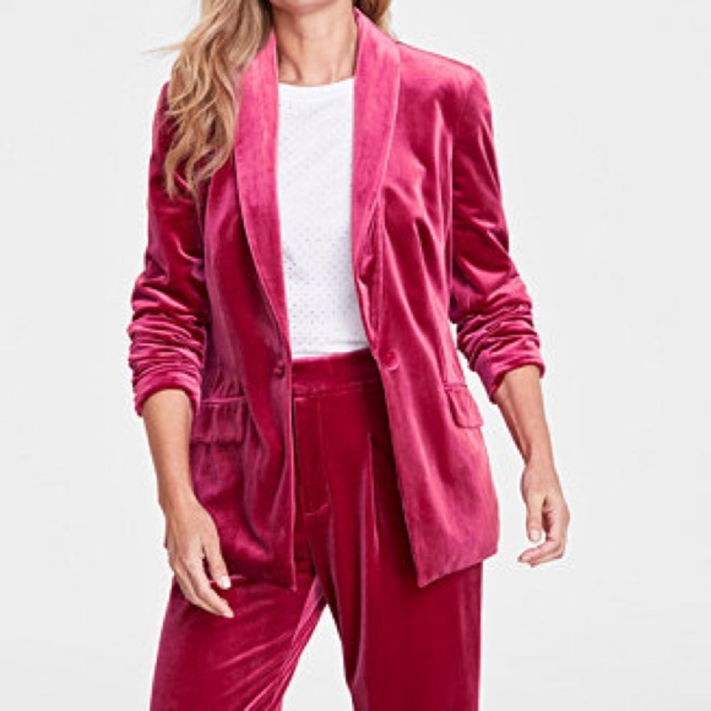 INC Bright Pink Sheen Oversized Blazer Velour Size XS NWT